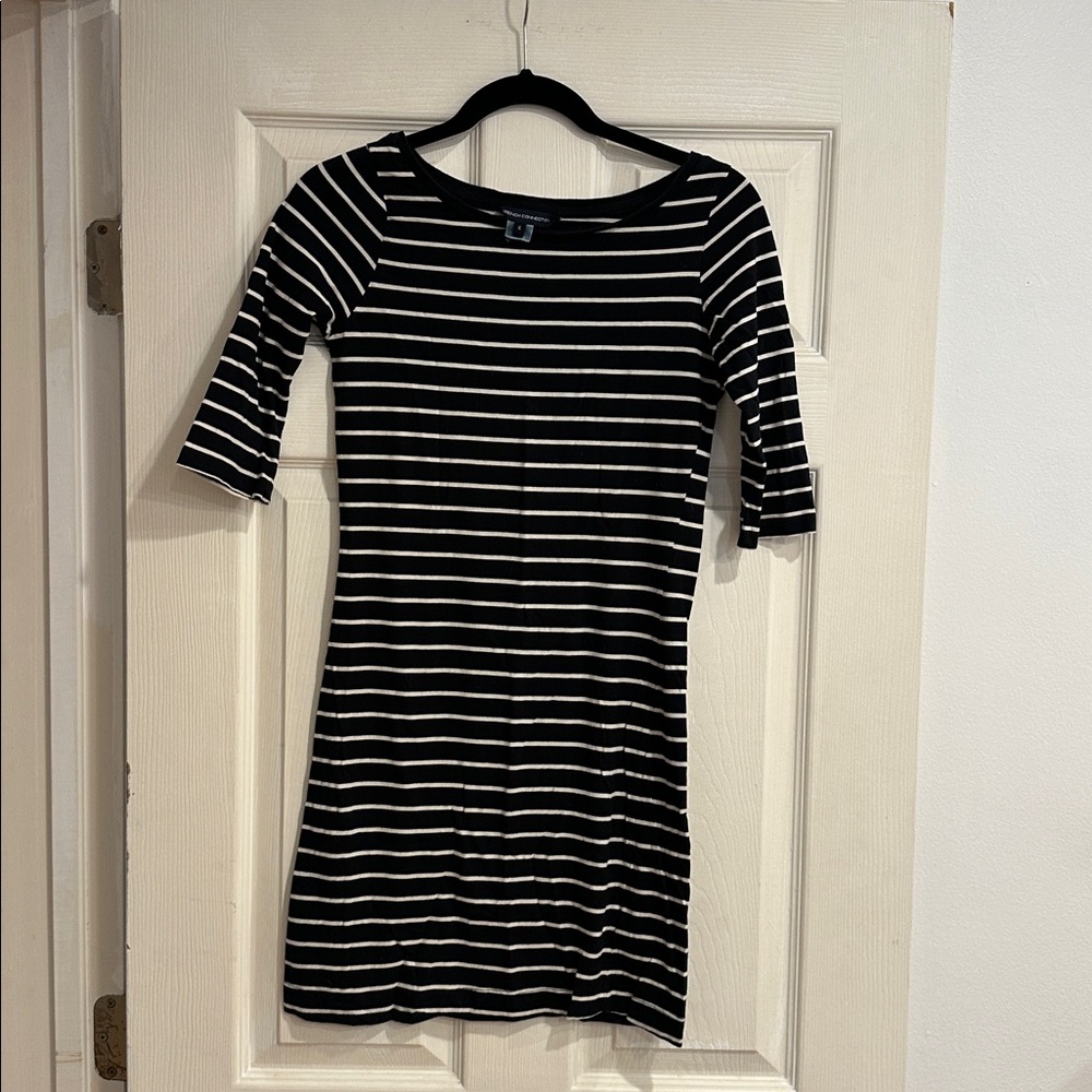 French Connection Black and White Striped Cotton Dress